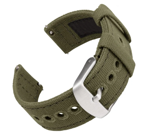 Vintage Quick‑Release Canvas Watch Strap Stainless Steel Tang Buckle